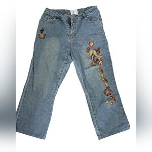 Embroidered Blue 3/4 Jeans for Women